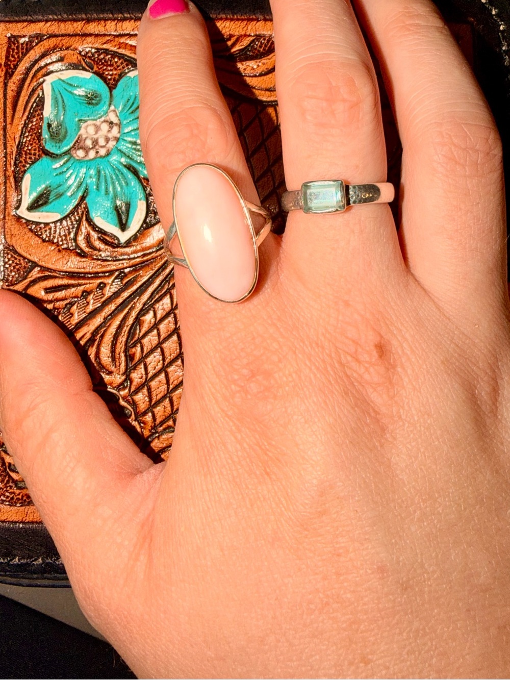 Pink Opal Oval Stone 925 Sterling Silver Ring size 8 - Women Jewelry